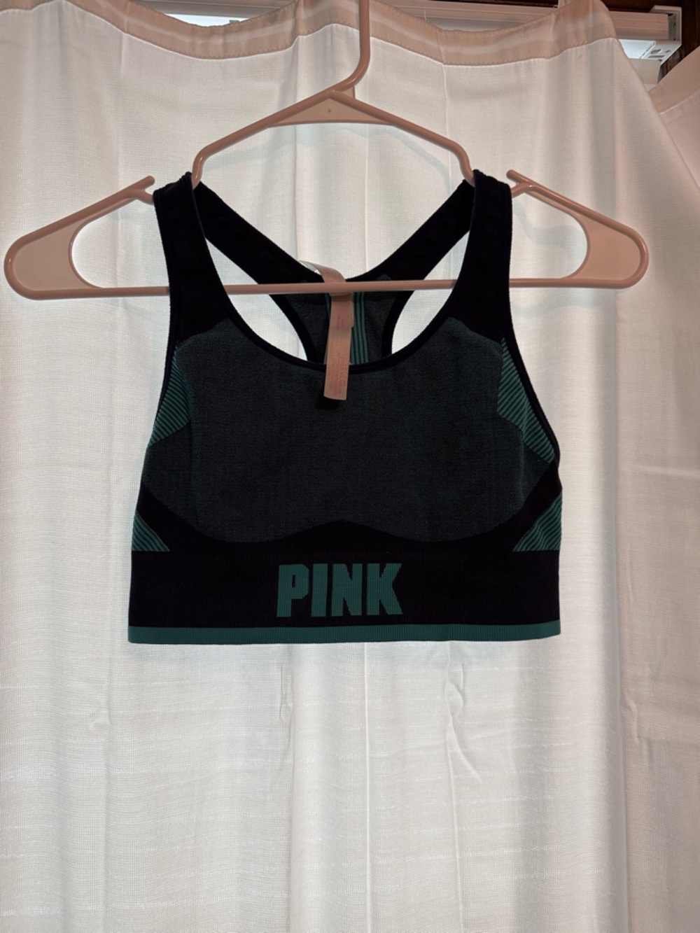 PINK Victoria's Secret Black and Teal Racerback Sports Bra